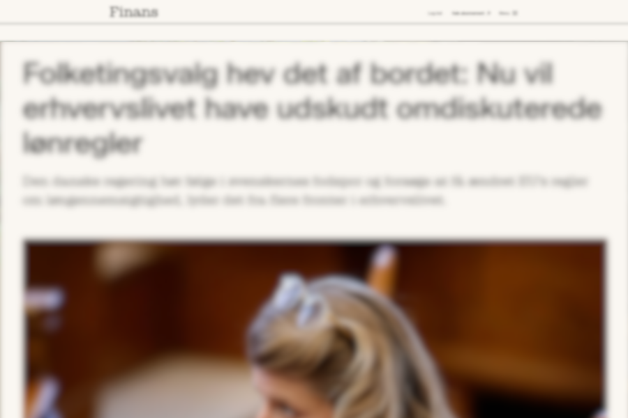 Screenshot af Finans-artikel om erhvervslivets ønske om at udskyde omdiskuterede lønregler.