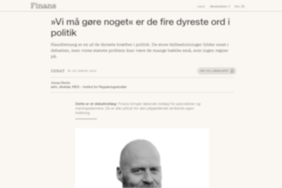 Skærmbillede af debatindlæg i Finans med portræt af IRES’ direktør Jonas Herby.